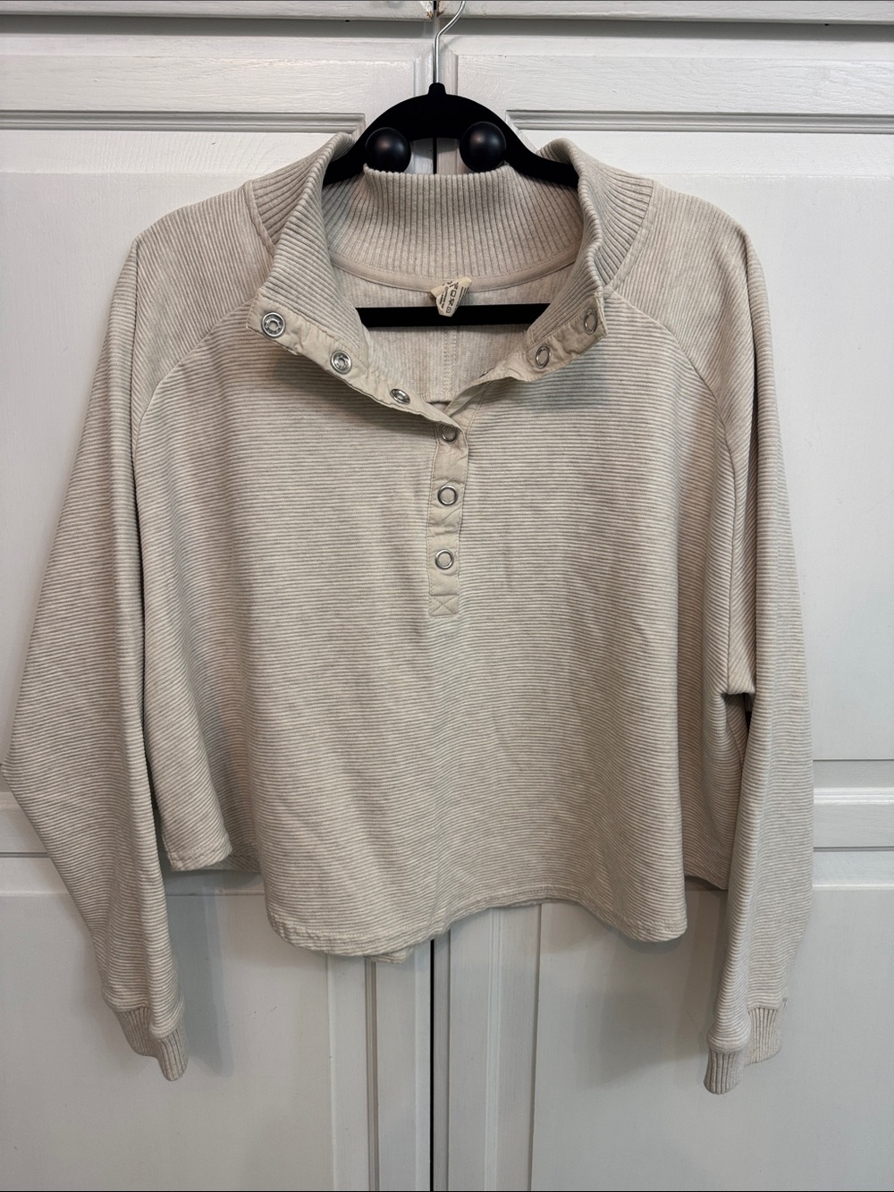 Kyodan Cream Button-Front Ribbed Mock Neck Pullover Cabincore Cotton size XL